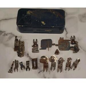 Antique Sewing Machine Attachment Lot w/ Tin Case – Patent Marked 1891+